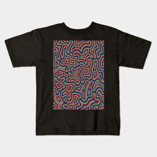 Blue Orange Red Groovy Liquid Marble Swirl Kids T-Shirt by Velvet Earth